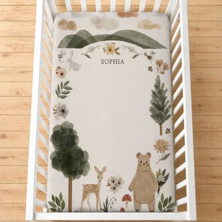 Boho Woodland Customized Baby Cot Crib Bedsheet