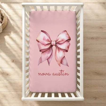Trendy Pink Bow Customized Baby Cot Crib Bedsheet