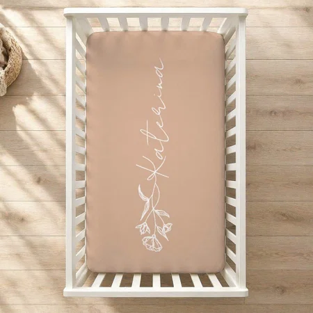 Blush Pink Floral Name Customized Baby Cot Crib Bedsheet