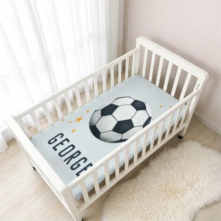 Boys Cute Blue Soccer Sports Customized Baby Cot Crib Bedsheet