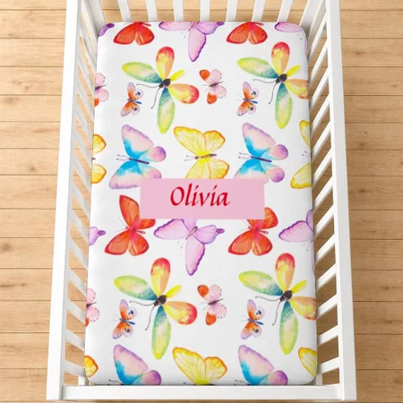Colorful Watercolor Butterfly Pattern Customized Baby Cot Crib Bedsheet