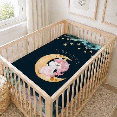 Cute Unicorn Night Sky Monogram Customized Baby Cot Crib Bedsheet