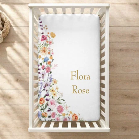Colorful Wildflower Floral Garden Girl Nursery Customized Baby Cot Crib Bedsheet