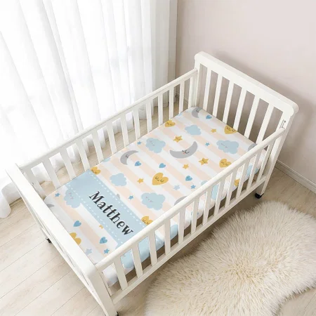 Sweet Moon Sky Stars Custom Name Customized Baby Cot Crib Bedsheet