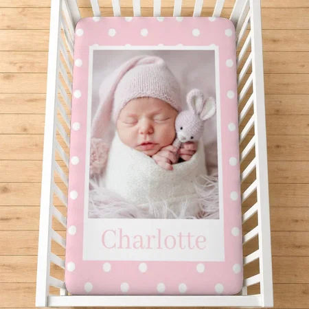 Pink Dots Custom Photo Newborn Baby Customized Baby Cot Crib Bedsheet
