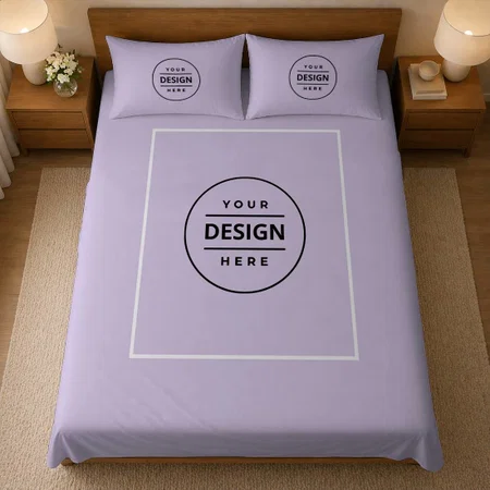 Purple Customized Full Print Double Bed Bedsheet in Cotton Feel Fabric with Photo Print