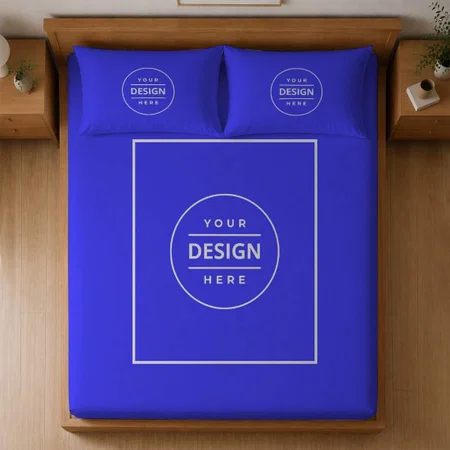 Dark Blue Customized Full Print Double Bed Bedsheet in Cotton Feel Fabric with Photo Print