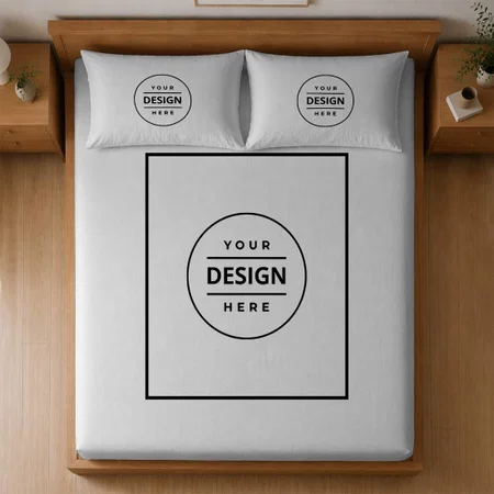 White Customized Full Print Double Bed Bedsheet in Cotton Feel Fabric with Photo Print