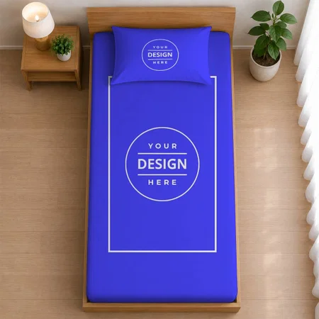 Blue Customized Full Print Single Bed Bedsheet in Cotton Feel Fabric with Photo Print