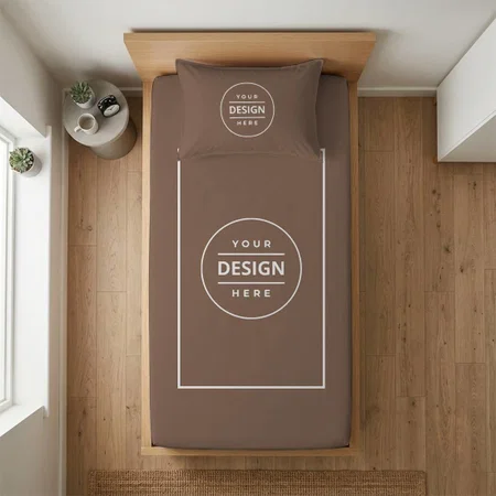Coffee Brown Customized Full Print Single Bed Bedsheet in Cotton Feel Fabric with Photo Print
