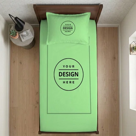 Green Customized Full Print Single Bed Bedsheet in Cotton Feel Fabric with Photo Print