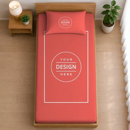 Red Customized Full Print Single Bed Bedsheet in Cotton Feel Fabric with Photo Print