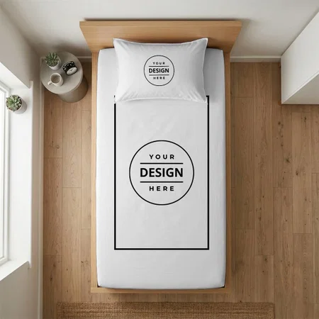 White Customized Full Print Single Bed Bedsheet in Cotton Feel Fabric with Photo Print