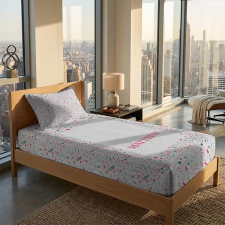 Cute Autumn Colorful Illustrated Floral Pattern Customized Full Print Single Bed Bedsheet in Cotton Feel Fabric with Photo Print