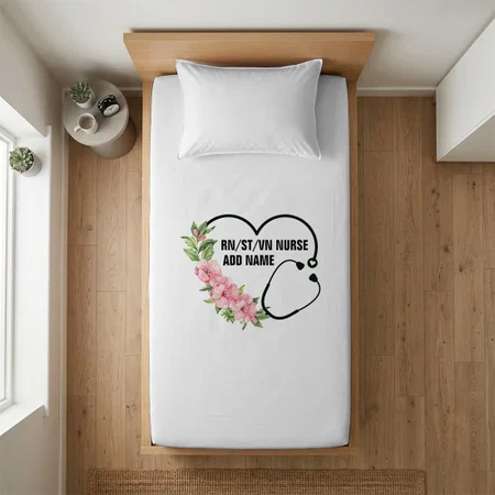 Student, Registered, Veteran Nurse Name Customized Full Print Single Bed Bedsheet in Cotton Feel Fabric with Photo Print