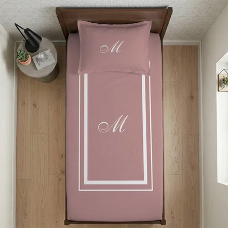 Minimalist Script Monogram Customized Full Print Single Bed Bedsheet in Cotton Feel Fabric with Photo Print