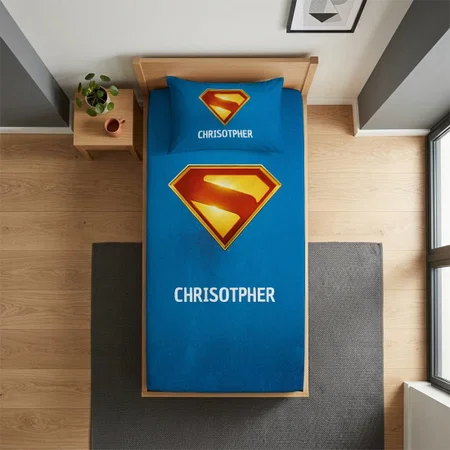 Golden S Shield Brilliance Customized Full Print Single Bed Bedsheet in Cotton Feel Fabric with Photo Print