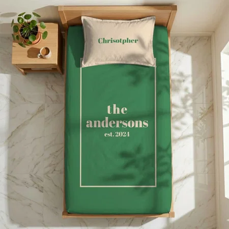 Green Modern Minimalist Customized Full Print Single Bed Bedsheet in Cotton Feel Fabric with Photo Print