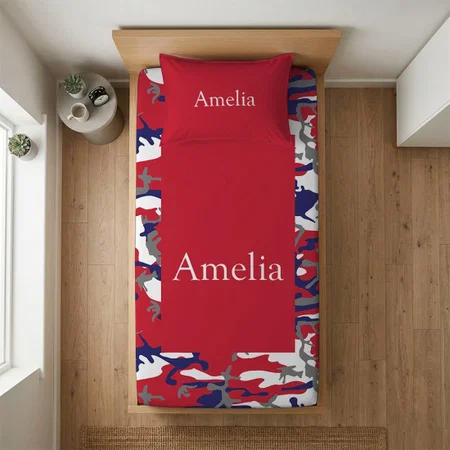 Camouflage Customized Full Print Single Bed Bedsheet in Cotton Feel Fabric with Photo Print