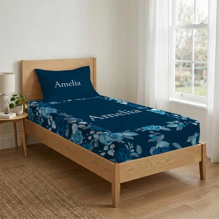 Floral Pattern Customized Full Print Single Bed Bedsheet in Cotton Feel Fabric with Photo Print