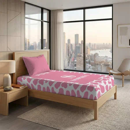 Pink And White Girly Fun Pattern Customized Full Print Single Bed Bedsheet in Cotton Feel Fabric with Photo Print