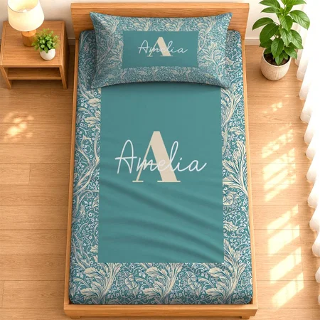 Arcadia Floral Seamless Pattern Customized Full Print Single Bed Bedsheet in Cotton Feel Fabric with Photo Print