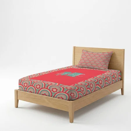 Groovy Geometric Floral Customized Full Print Single Bed Bedsheet in Cotton Feel Fabric with Photo Print