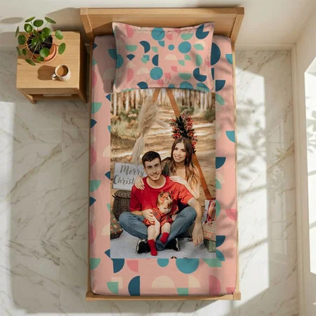 Retro Pink Colorful Modern Geometric Tribal Customized Full Print Single Bed Bedsheet in Cotton Feel Fabric with Photo Print