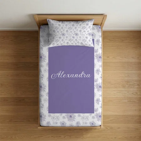 Purple Flower Pattern Customized Full Print Single Bed Bedsheet in Cotton Feel Fabric with Photo Print