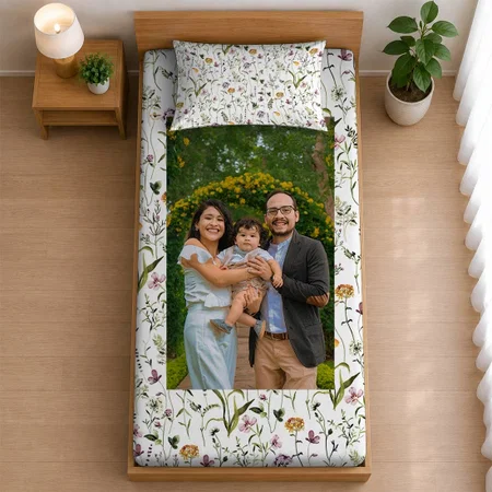 Wildflower Garden Floral Pattern Customized Full Print Single Bed Bedsheet in Cotton Feel Fabric with Photo Print