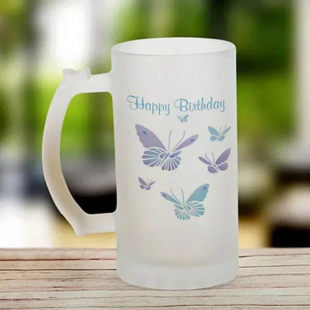 Dancing Butterflies Happy Birthday Customized Photo Printed Beer Mug