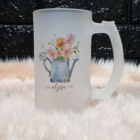 Hand-Painted Watercolor Floral Customized Photo Printed Beer Mug
