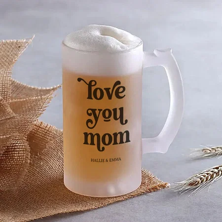 Love you Mom Black Customized Photo Printed Beer Mug