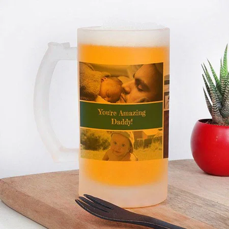 Daddy Photo Collage Customized Photo Printed Beer Mug