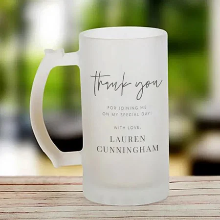 Modern Simple Minimalist Chic Thank You Customized Photo Printed Beer Mug