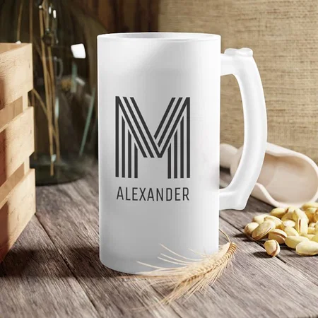 Minimalist Novelty Stripes Monogram Customized Photo Printed Beer Mug