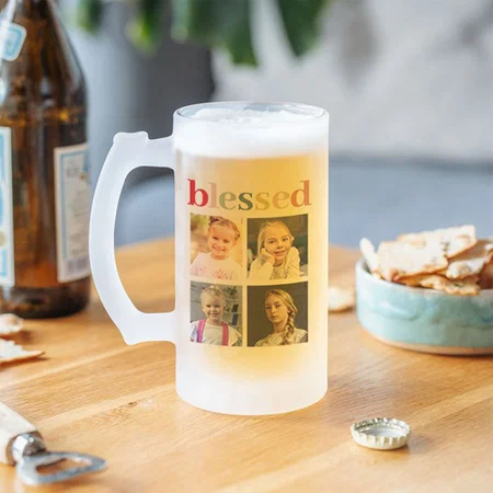 Colorful Blessed Collage Photo Customized Photo Printed Beer Mug