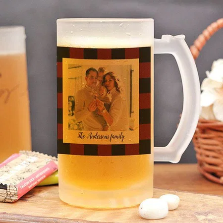 Red Buffalo Plaid Design with Photo Customized Photo Printed Beer Mug