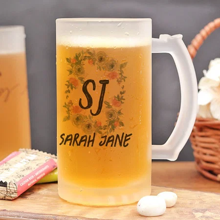 Floral Monogrammed World's Best Mom Photo Customized Photo Printed Beer Mug