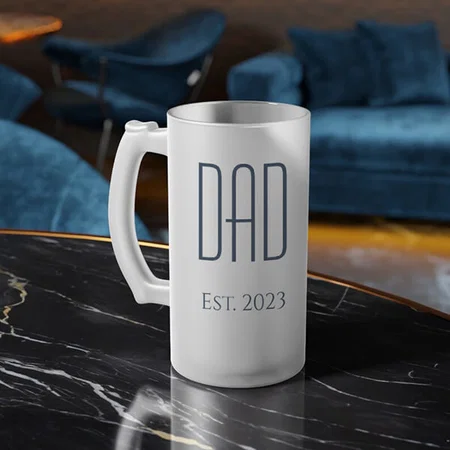 Dad Modern Father Navy Blue Typography Customized Photo Printed Beer Mug