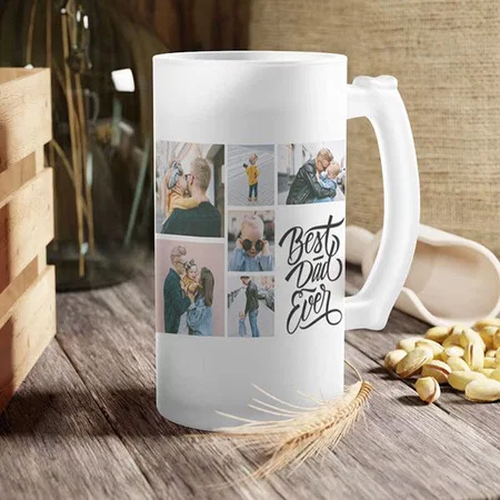 Best Dad Ever 6 Photo Collage Customized Photo Printed Beer Mug
