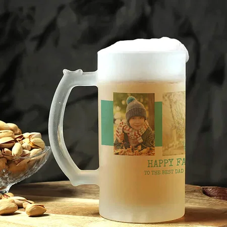 Fathers Day Best Dad Ever 3 Photo Collage Customized Photo Printed Beer Mug