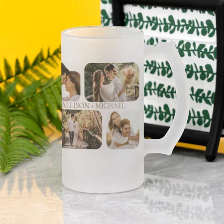 Simple Minimalist Rounded-Edge Photo Couples Collage Customized Photo Printed Beer Mug