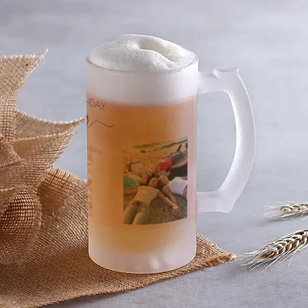 Birthday Photo Best Friends Blush Pink Customized Photo Printed Beer Mug