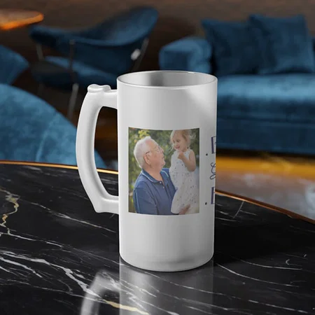 Best Grandpa Ever Blue 2 Photo Customized Photo Printed Beer Mug