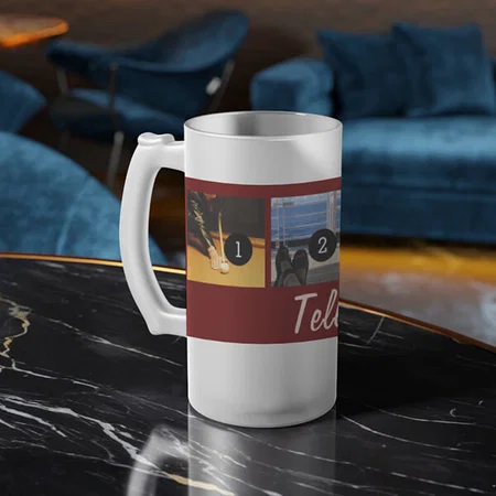 Red 5 Photo Collage Design Customized Photo Printed Beer Mug