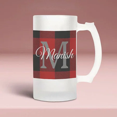 Red Buffalo Plaid Customized Photo Printed Beer Mug