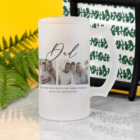 Modern Minimal Multi Photo Script Dad  Customized Photo Printed Beer Mug