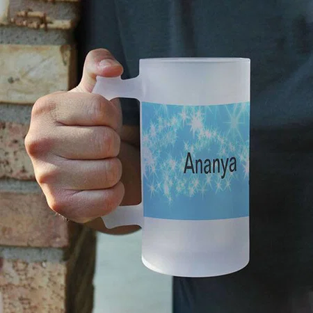 Simple Sky Blue Glitter Sparkle Stars Customized Photo Printed Beer Mug