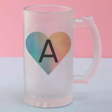 Simple Heart Design Initial Monogram Customized Photo Printed Beer Mug